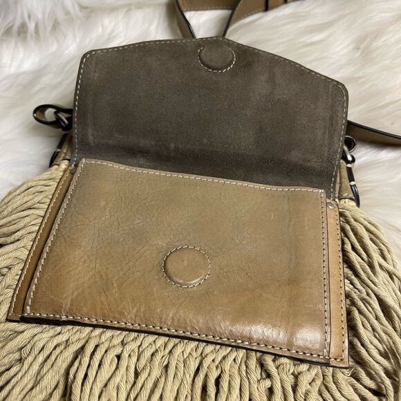 Ghurka made in Italy leather & textile Khaki woven & fringe small crossbody bag - Picture 15 of 16